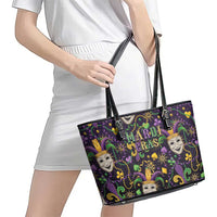 Mardi Gras Carnival Night Leather Tote Bag Jester Mask Fantasy