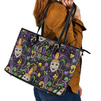 Mardi Gras Carnival Night Leather Tote Bag Jester Mask Fantasy