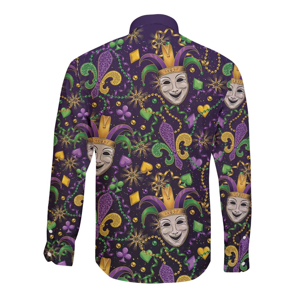 Mardi Gras Carnival Night Long Sleeve Button Shirt Jester Mask Fantasy