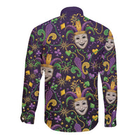 Mardi Gras Carnival Night Long Sleeve Button Shirt Jester Mask Fantasy