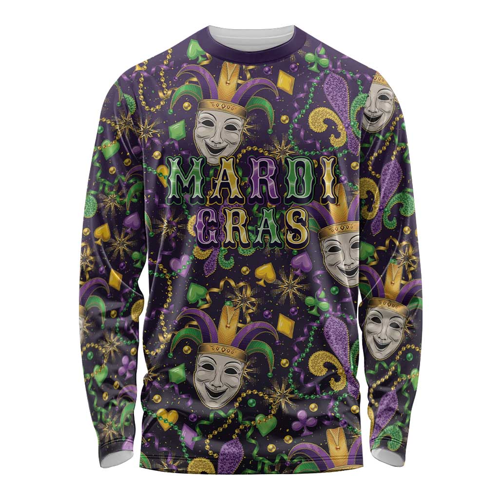 Mardi Gras Carnival Night Long Sleeve Shirt Jester Mask Fantasy