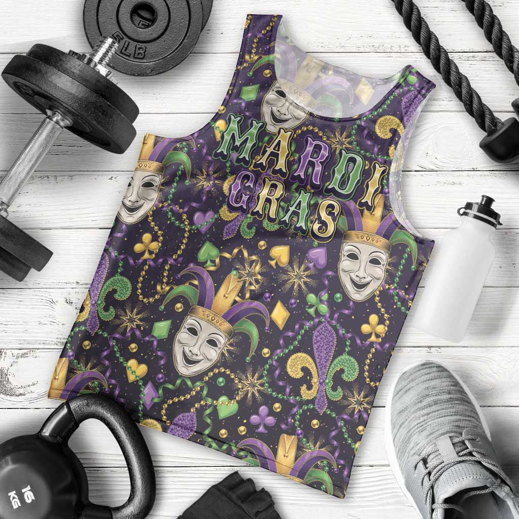 Mardi Gras Carnival Night Men Tank Top Jester Mask Fantasy
