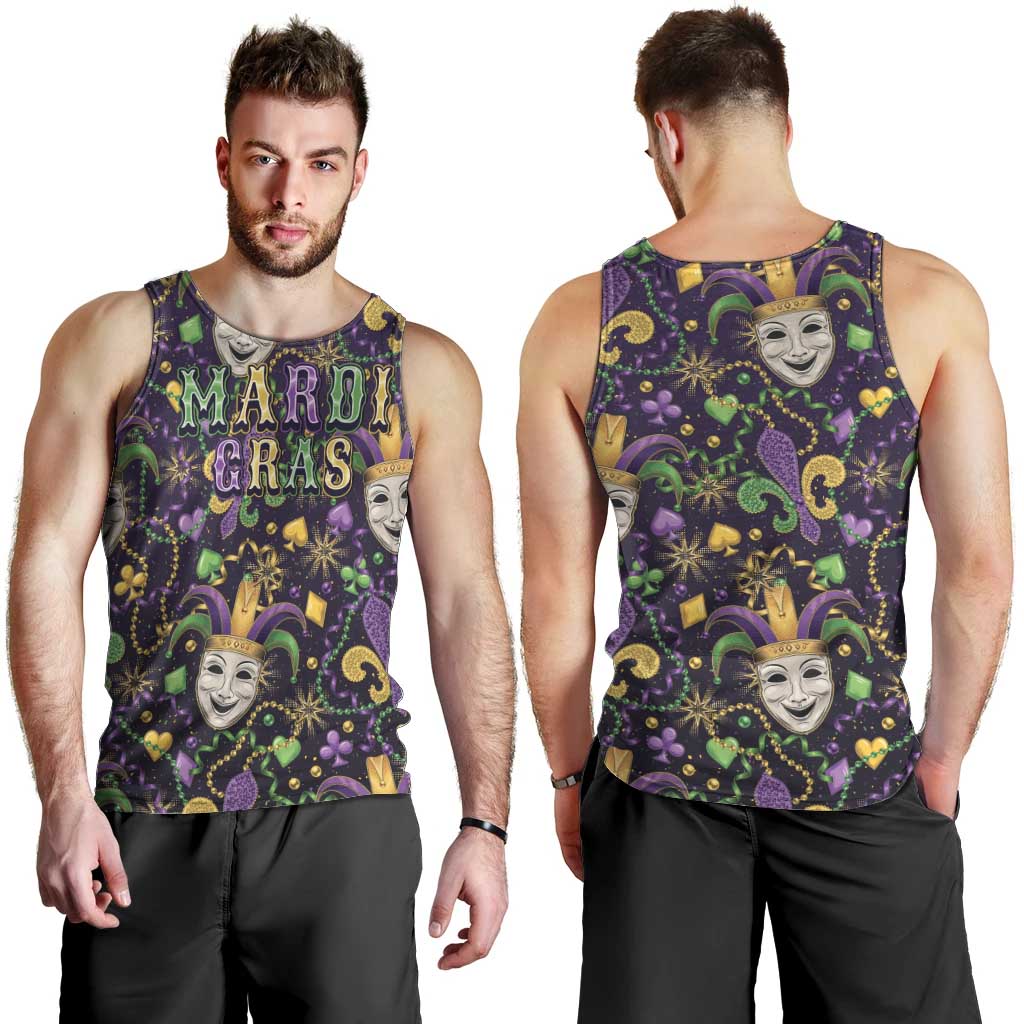 Mardi Gras Carnival Night Men Tank Top Jester Mask Fantasy