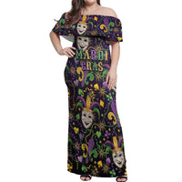 Mardi Gras Carnival Night Off Shoulder Maxi Dress Jester Mask Fantasy
