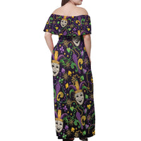Mardi Gras Carnival Night Off Shoulder Maxi Dress Jester Mask Fantasy