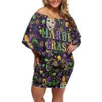 Mardi Gras Carnival Night Off Shoulder Short Dress Jester Mask Fantasy