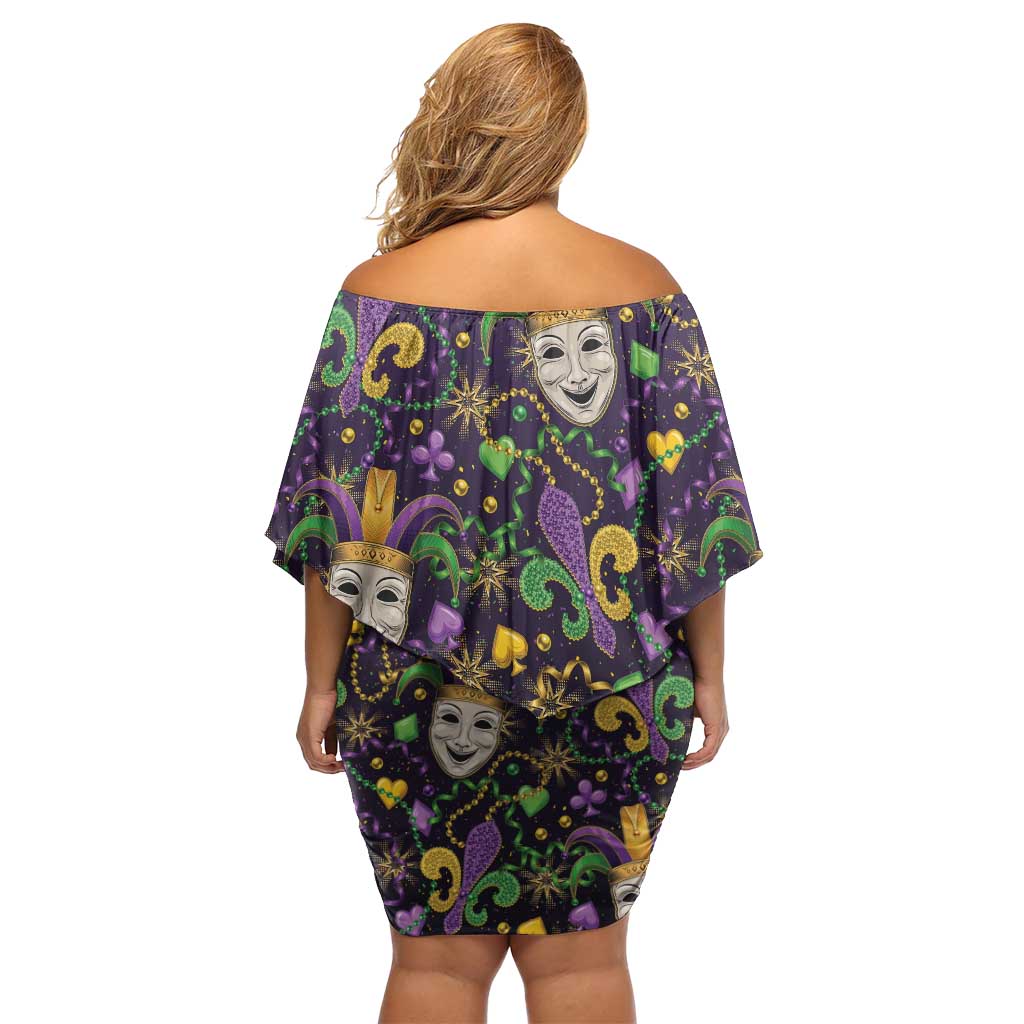Mardi Gras Carnival Night Off Shoulder Short Dress Jester Mask Fantasy