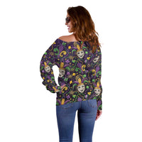 Mardi Gras Carnival Night Off Shoulder Sweater Jester Mask Fantasy