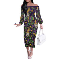 Mardi Gras Carnival Night Off The Shoulder Long Sleeve Dress Jester Mask Fantasy