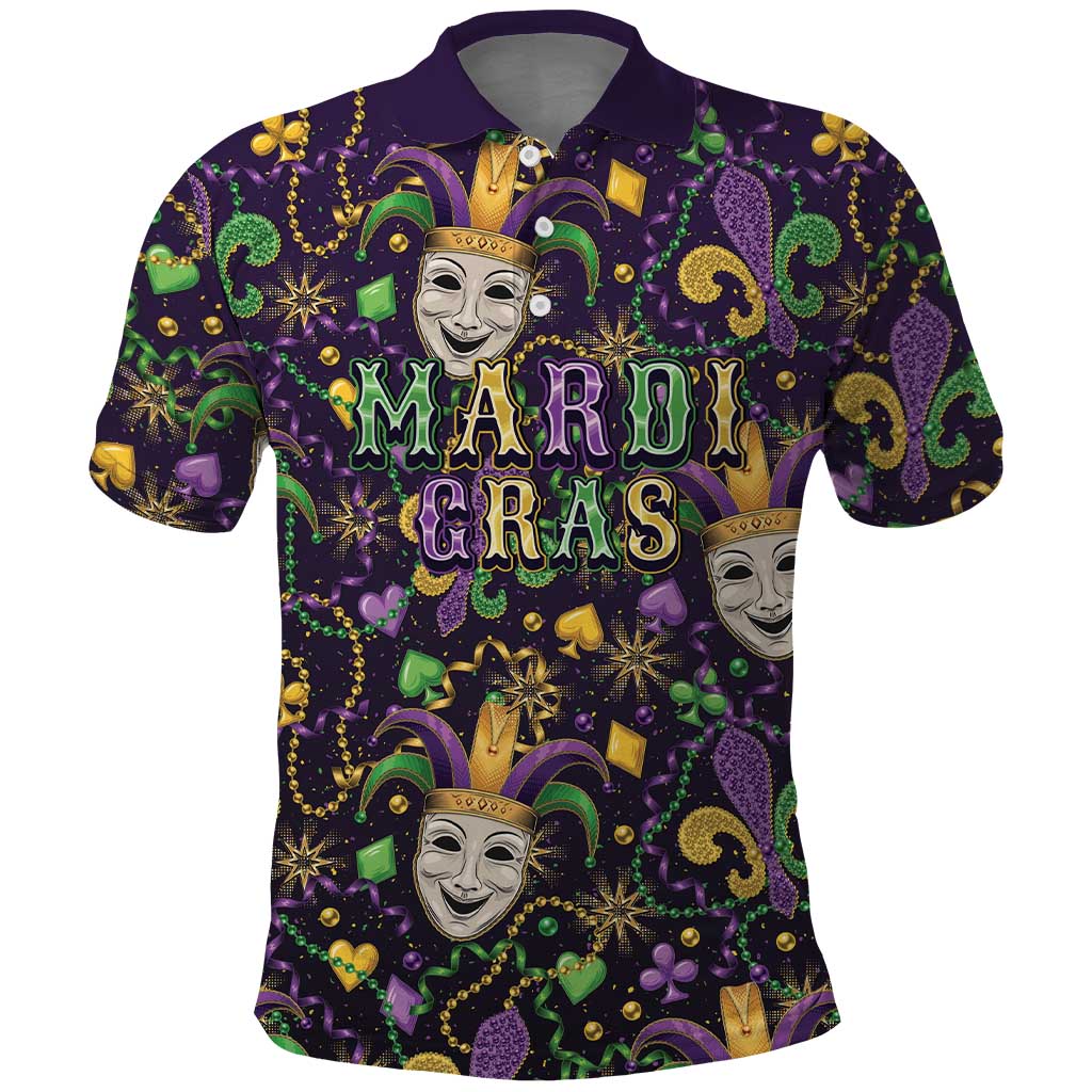 Mardi Gras Carnival Night Polo Shirt Jester Mask Fantasy
