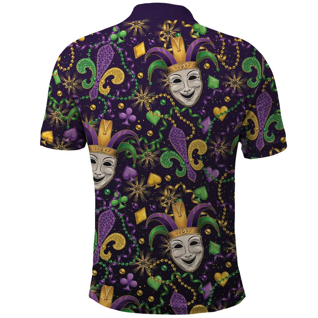 Mardi Gras Carnival Night Polo Shirt Jester Mask Fantasy