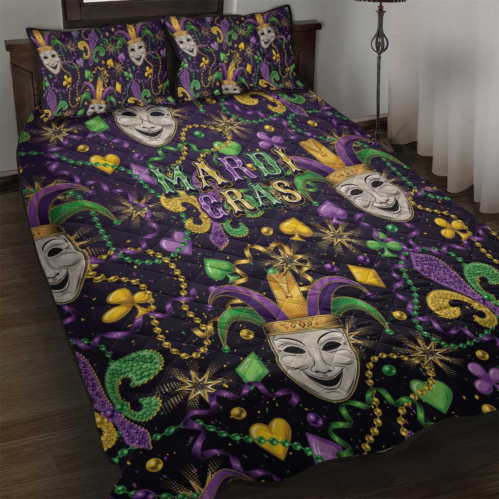 Mardi Gras Carnival Night Quilt Bed Set Jester Mask Fantasy