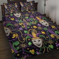Mardi Gras Carnival Night Quilt Bed Set Jester Mask Fantasy