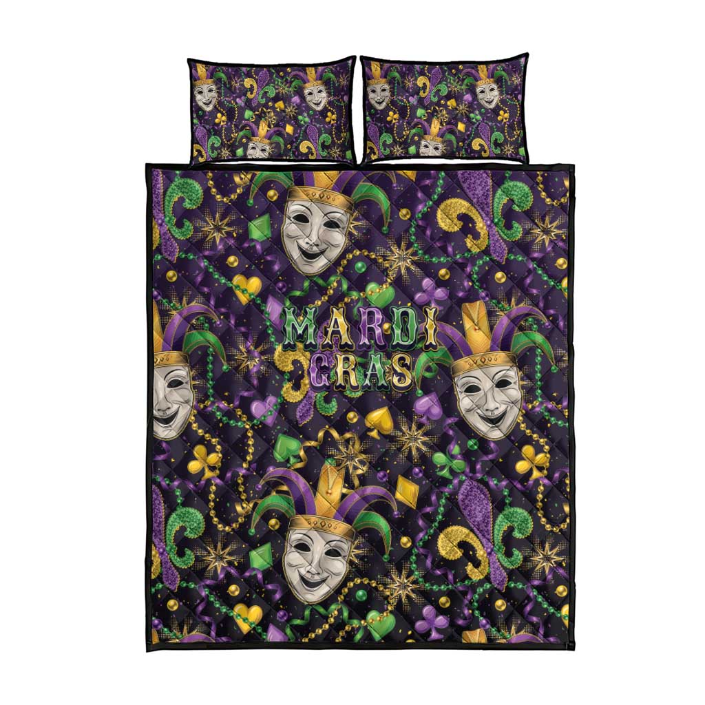 Mardi Gras Carnival Night Quilt Bed Set Jester Mask Fantasy