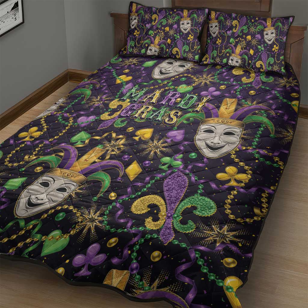Mardi Gras Carnival Night Quilt Bed Set Jester Mask Fantasy