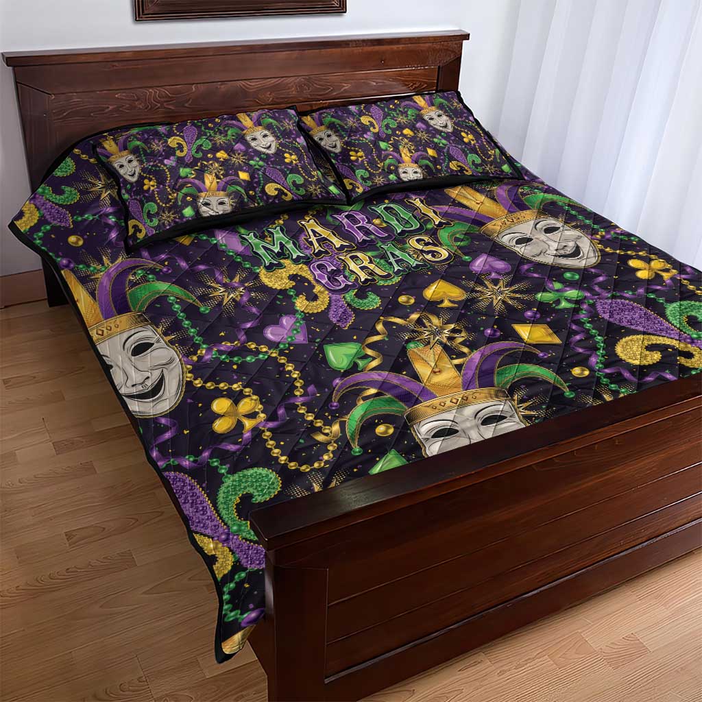 Mardi Gras Carnival Night Quilt Bed Set Jester Mask Fantasy