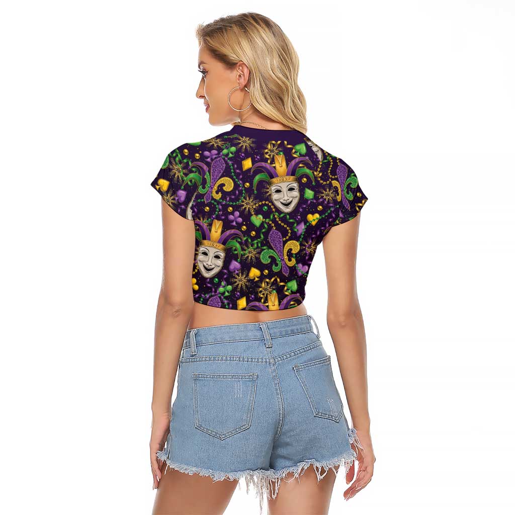 Mardi Gras Carnival Night Raglan Cropped T Shirt Jester Mask Fantasy