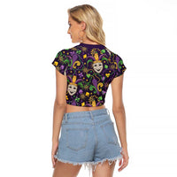 Mardi Gras Carnival Night Raglan Cropped T Shirt Jester Mask Fantasy