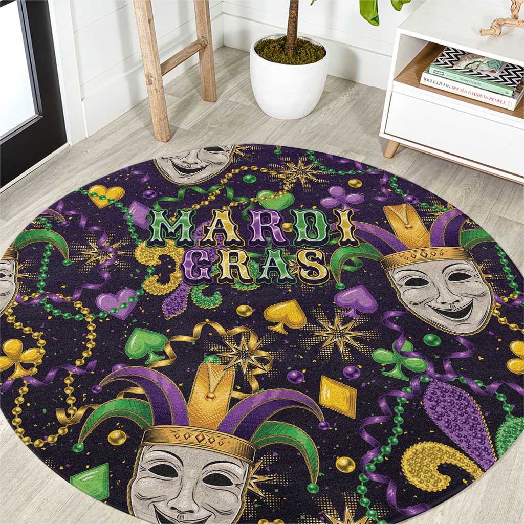 Mardi Gras Carnival Night Round Carpet Jester Mask Fantasy