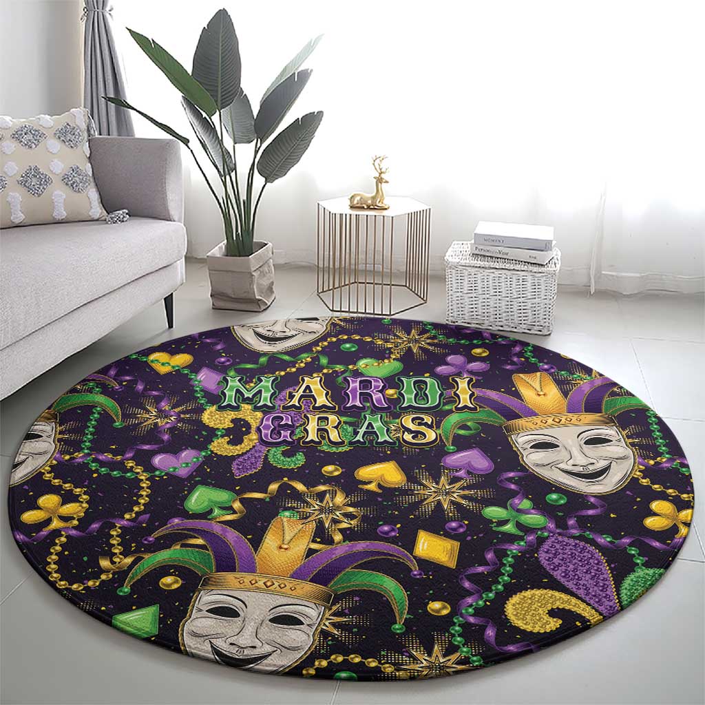 Mardi Gras Carnival Night Round Carpet Jester Mask Fantasy