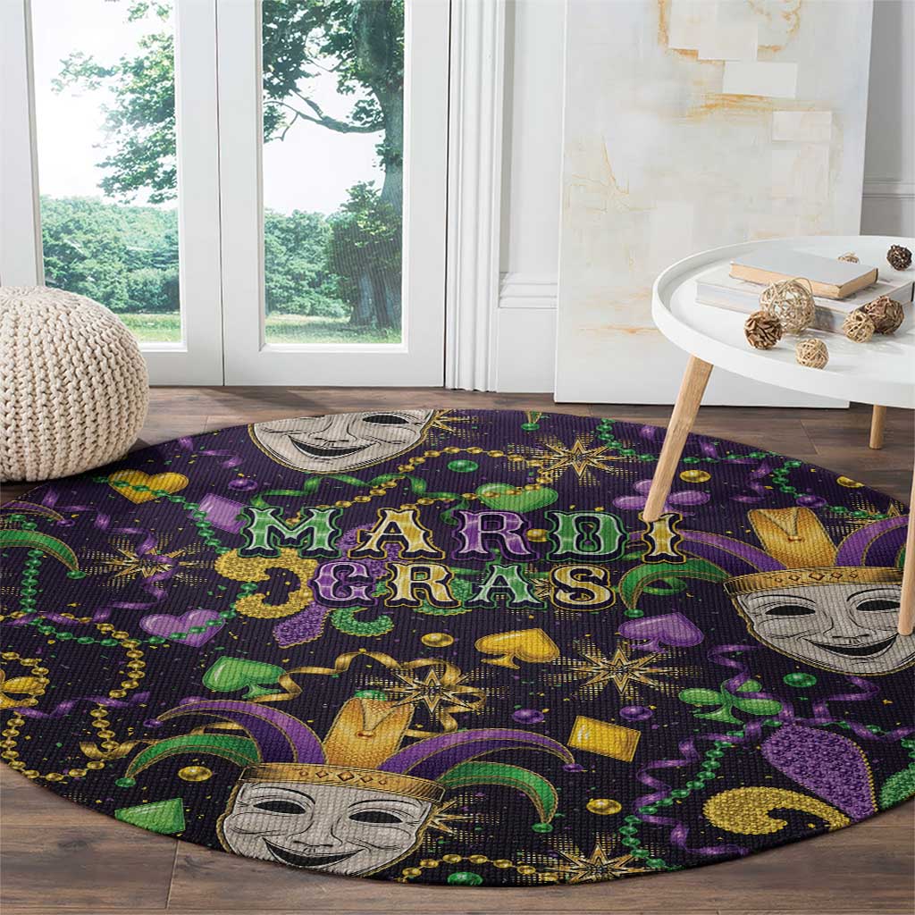Mardi Gras Carnival Night Round Carpet Jester Mask Fantasy