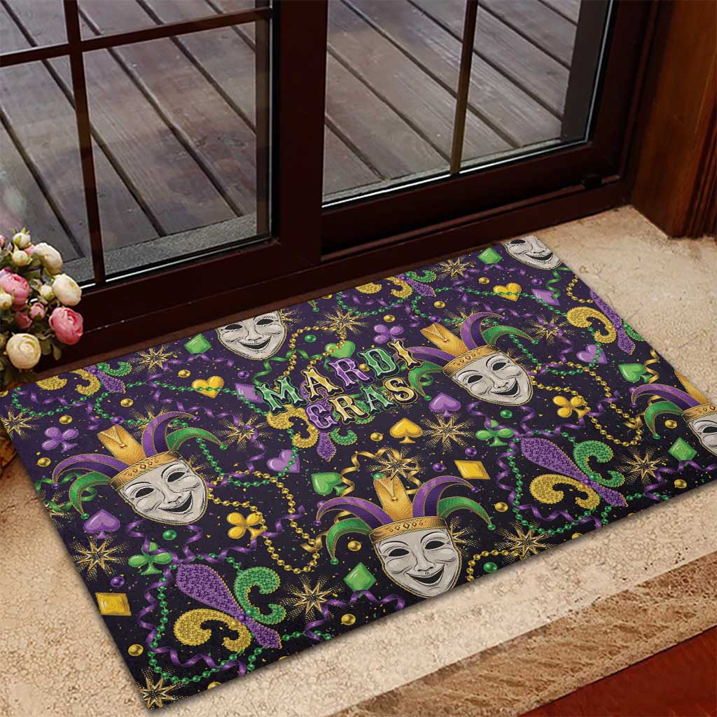 Mardi Gras Carnival Night Rubber Doormat Jester Mask Fantasy