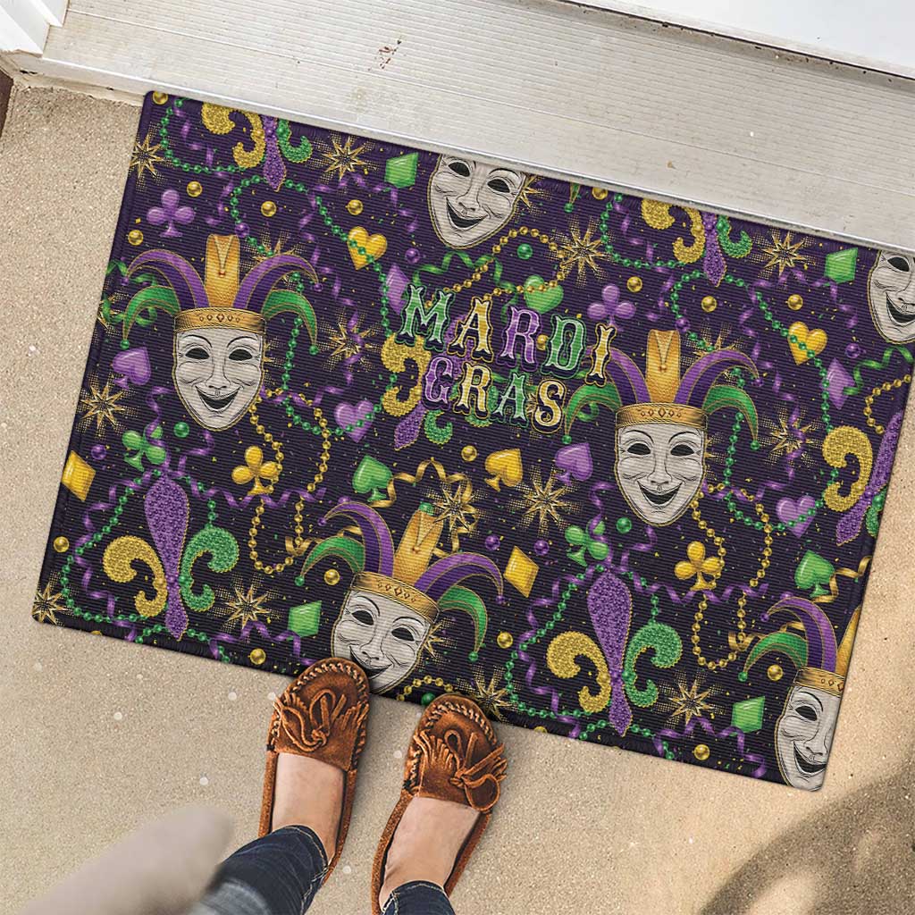 Mardi Gras Carnival Night Rubber Doormat Jester Mask Fantasy