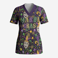 Mardi Gras Carnival Night Scrub Top Jester Mask Fantasy