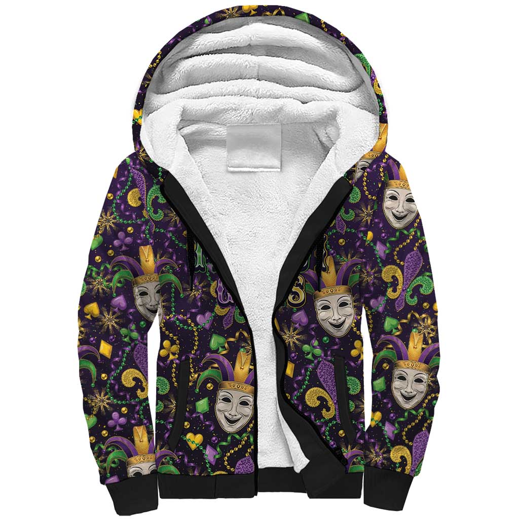Mardi Gras Carnival Night Sherpa Hoodie Jester Mask Fantasy
