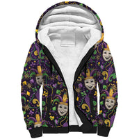 Mardi Gras Carnival Night Sherpa Hoodie Jester Mask Fantasy