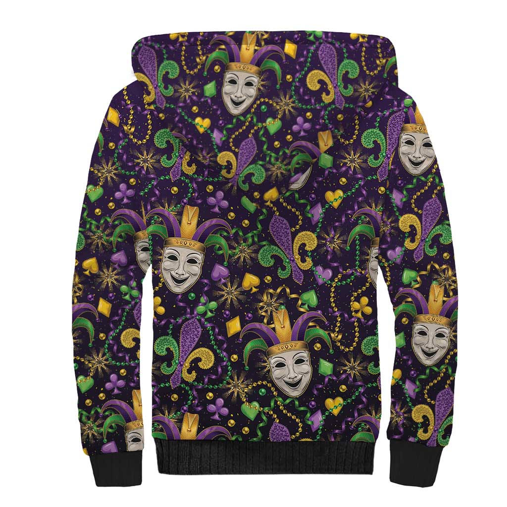 Mardi Gras Carnival Night Sherpa Hoodie Jester Mask Fantasy