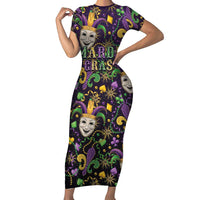 Mardi Gras Carnival Night Short Sleeve Bodycon Dress Jester Mask Fantasy