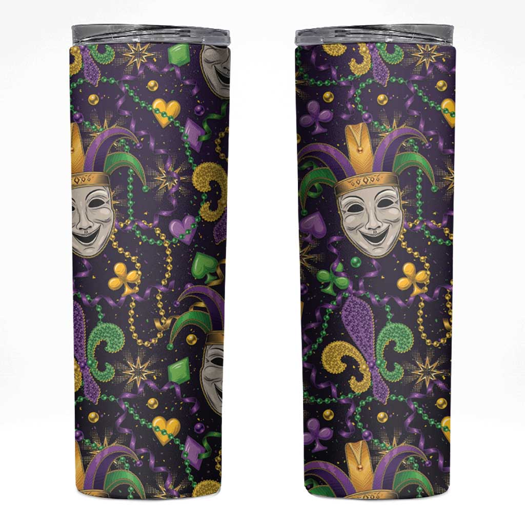 Mardi Gras Carnival Night Skinny Tumbler Jester Mask Fantasy
