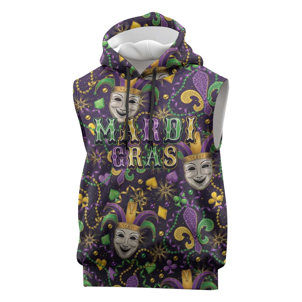 Mardi Gras Carnival Night Sleeveless Hoodie Jester Mask Fantasy