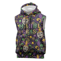 Mardi Gras Carnival Night Sleeveless Hoodie Jester Mask Fantasy