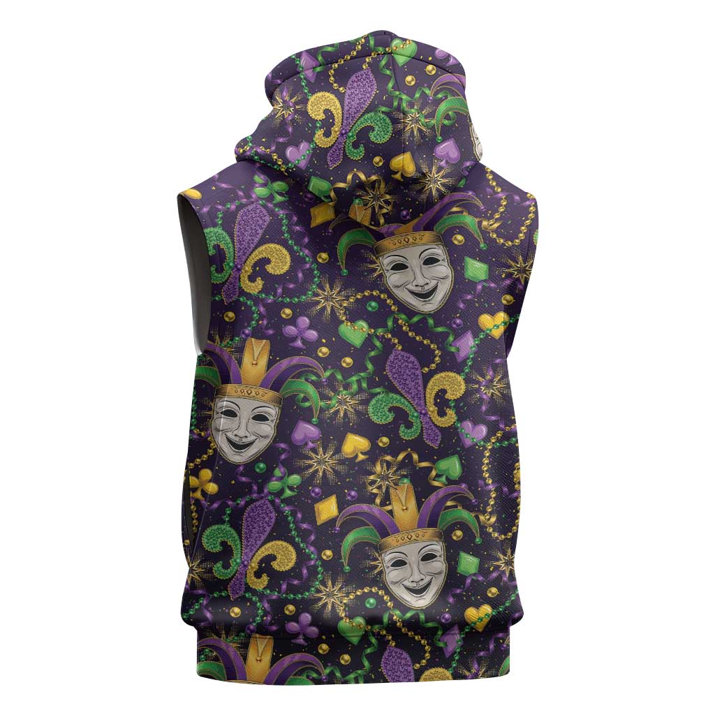 Mardi Gras Carnival Night Sleeveless Hoodie Jester Mask Fantasy