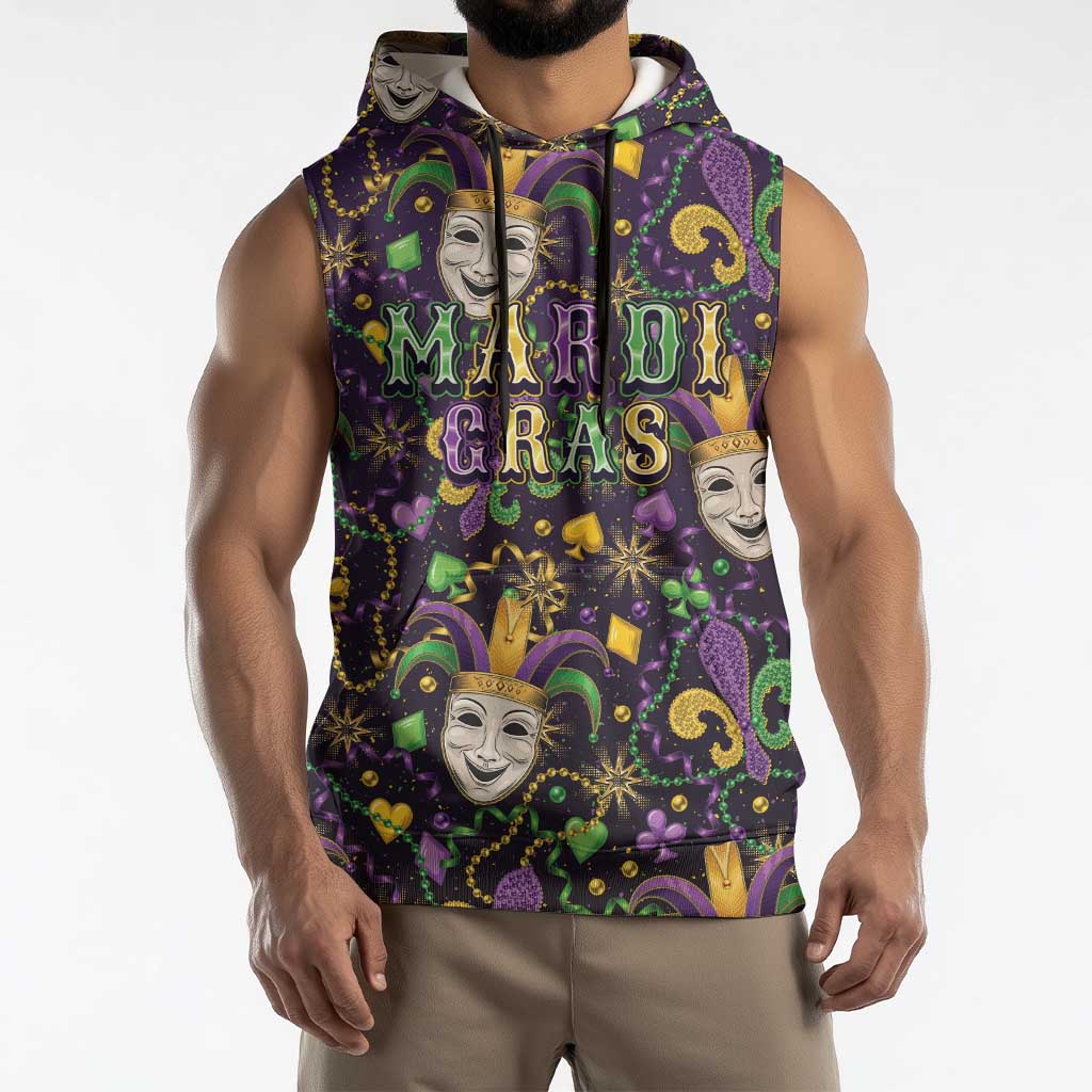 Mardi Gras Carnival Night Sleeveless Hoodie Jester Mask Fantasy