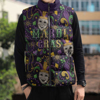 Mardi Gras Carnival Night Sleeveless Puffer Jacket Jester Mask Fantasy