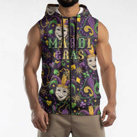 Mardi Gras Carnival Night Sleeveless Zip Hoodie Jester Mask Fantasy