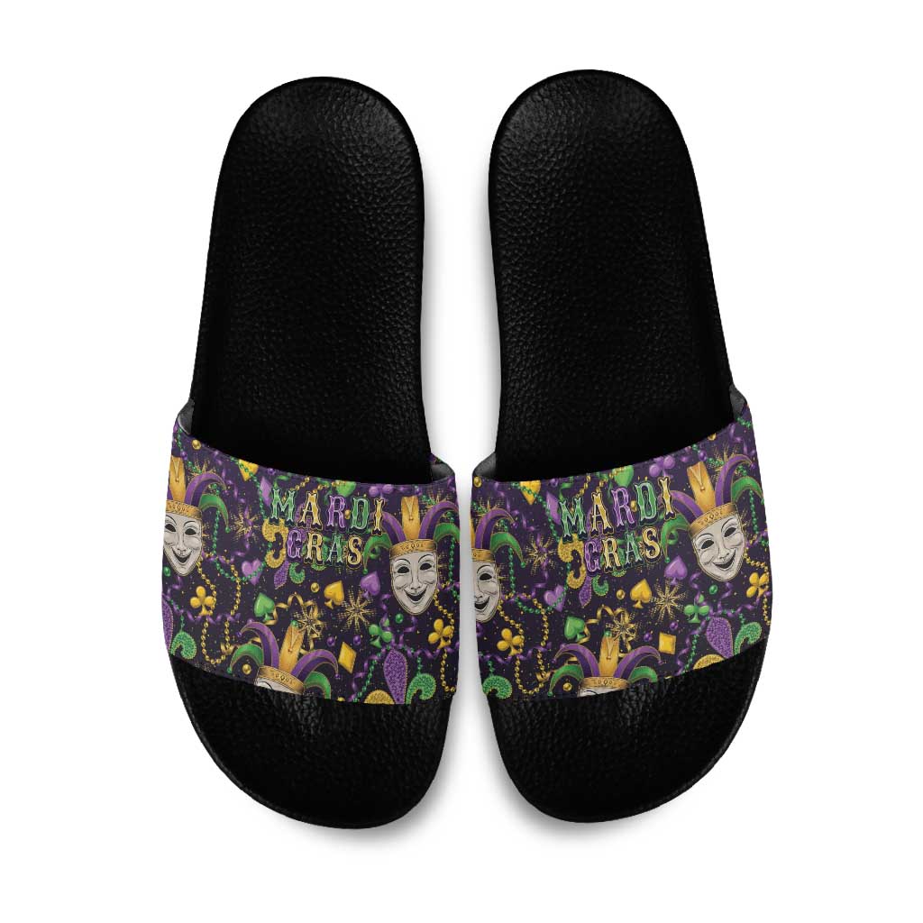 Mardi Gras Carnival Night Slide Sandals Jester Mask Fantasy