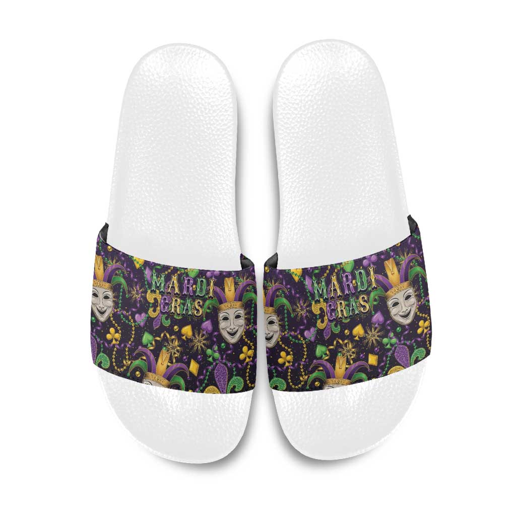 Mardi Gras Carnival Night Slide Sandals Jester Mask Fantasy