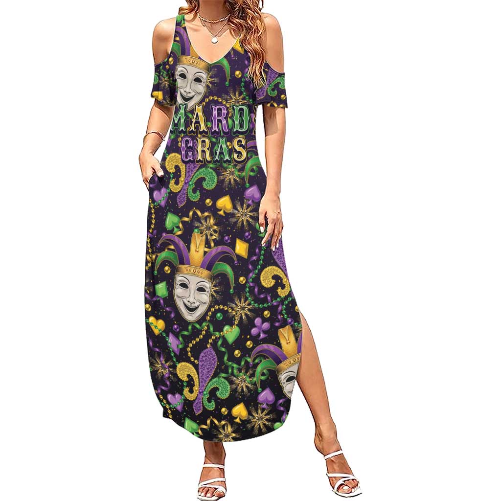 Mardi Gras Carnival Night Summer Maxi Dress Jester Mask Fantasy