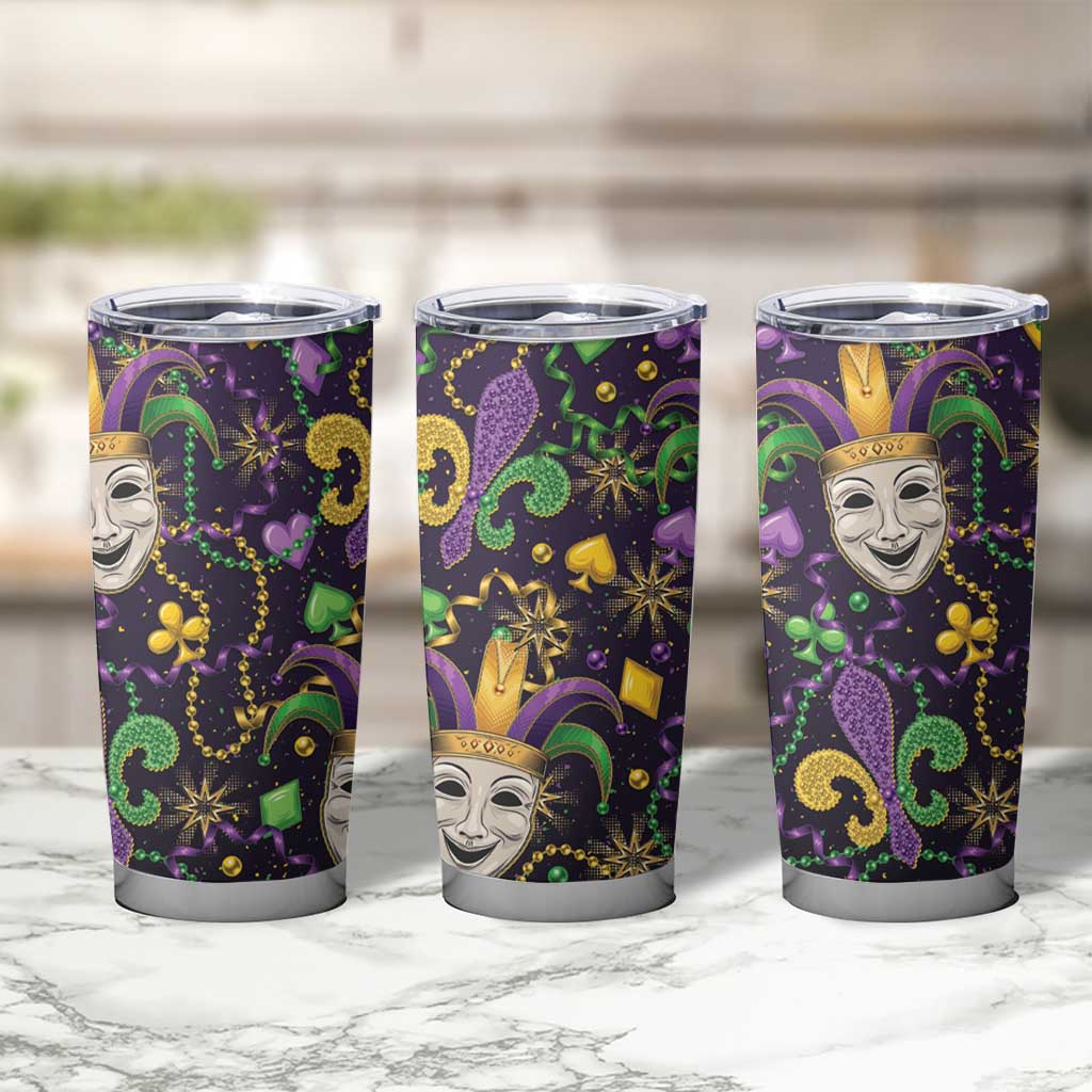 Mardi Gras Carnival Night Tumbler Cup Jester Mask Fantasy