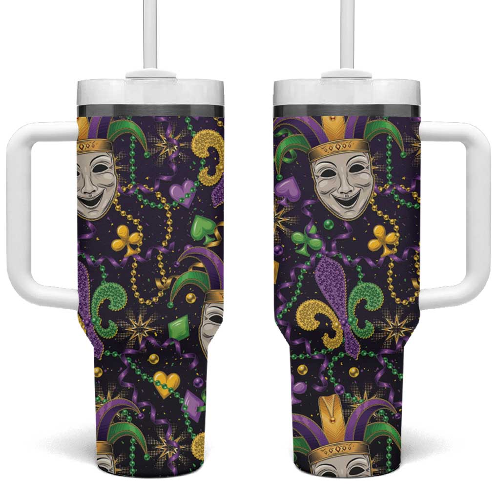 Mardi Gras Carnival Night Tumbler With Handle Jester Mask Fantasy