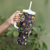Mardi Gras Carnival Night Tumbler With Handle Jester Mask Fantasy
