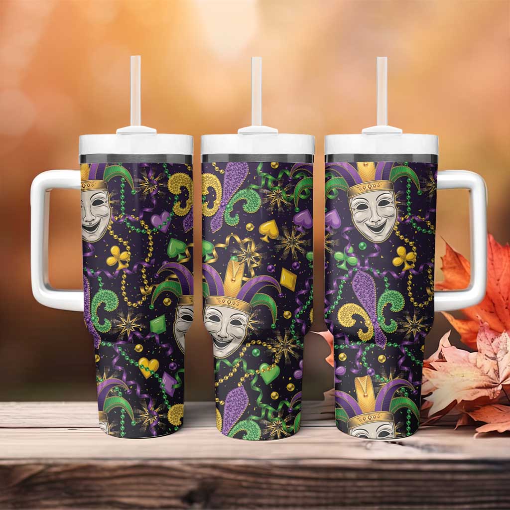 Mardi Gras Carnival Night Tumbler With Handle Jester Mask Fantasy