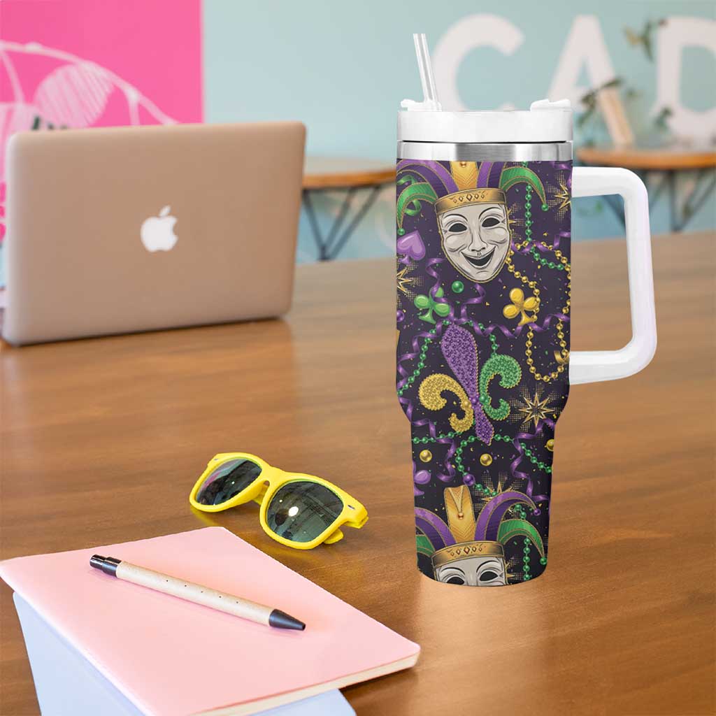 Mardi Gras Carnival Night Tumbler With Handle Jester Mask Fantasy