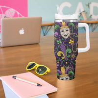 Mardi Gras Carnival Night Tumbler With Handle Jester Mask Fantasy