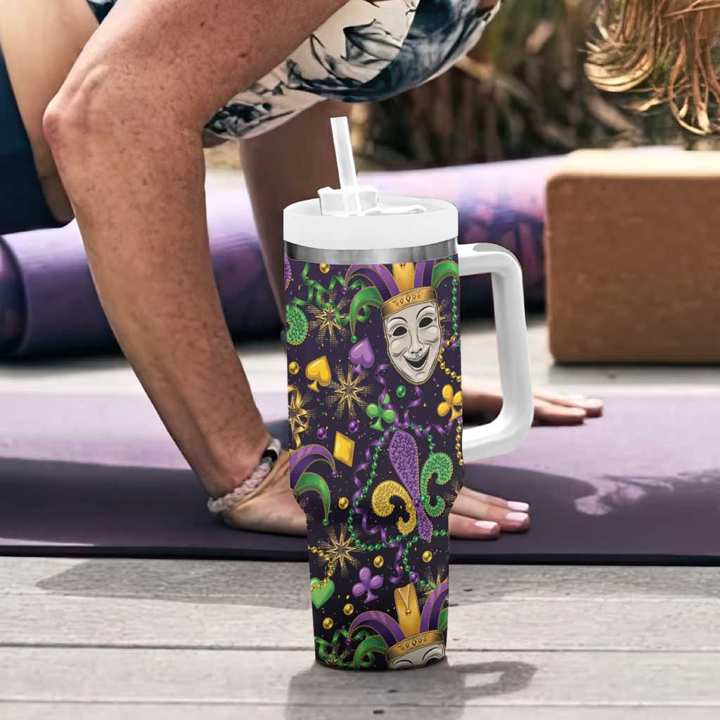 Mardi Gras Carnival Night Tumbler With Handle Jester Mask Fantasy