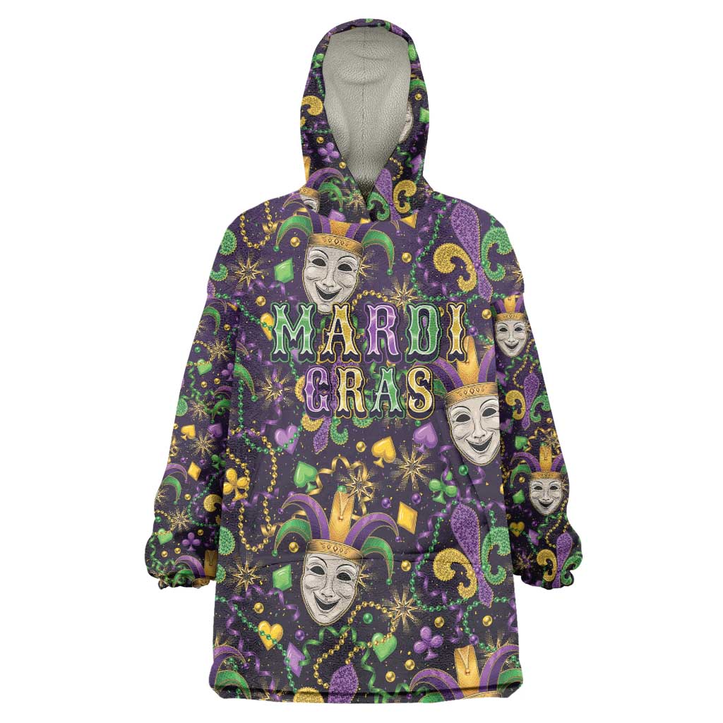 Mardi Gras Carnival Night Wearable Blanket Hoodie Jester Mask Fantasy